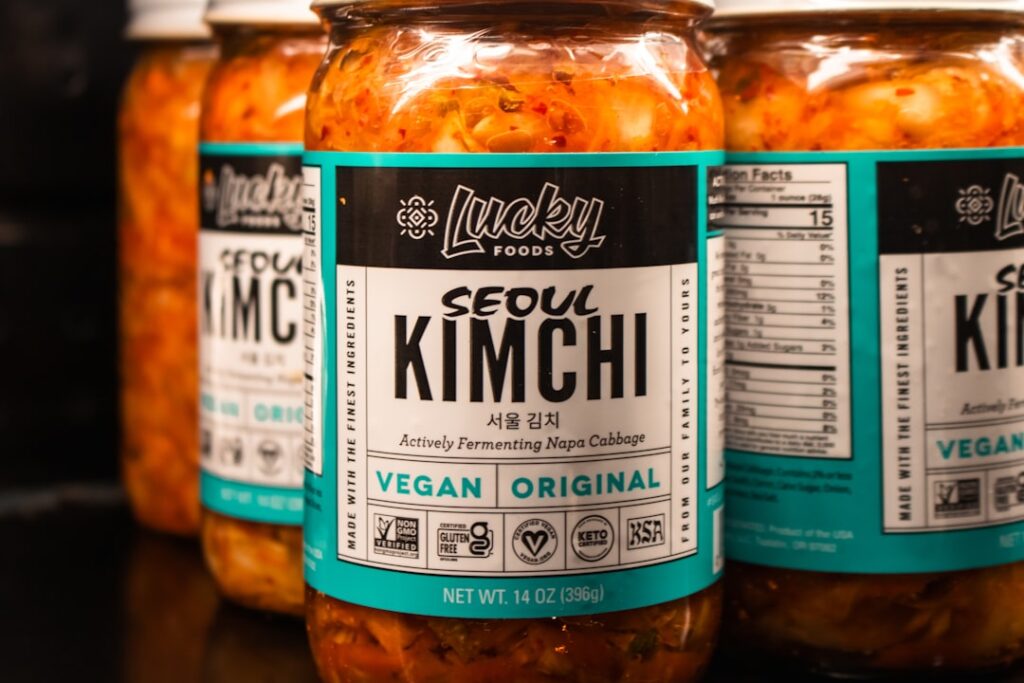 Jars of fermented kimchi — a probiotic-rich fermented food that supports gut health